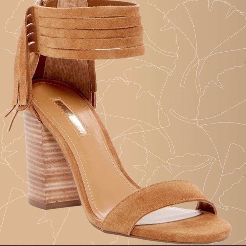 Suede Block Heels with fringe
